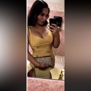 Akira bandage dress large- mustard - back zipper